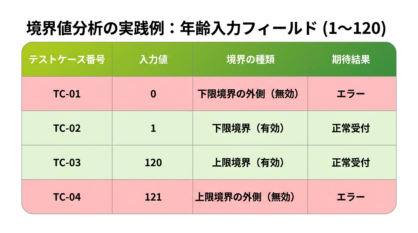 境界値分析の実践例
